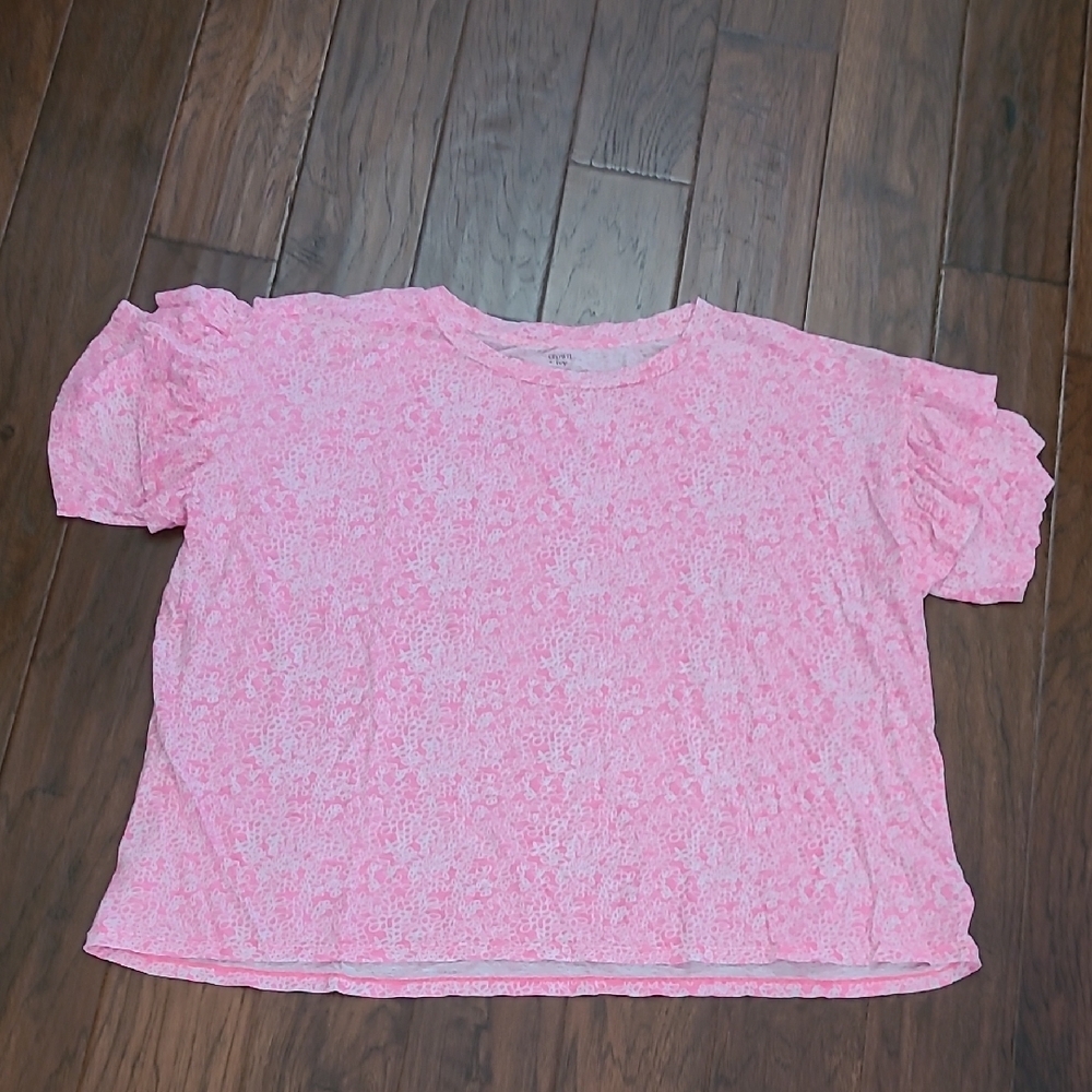 Crown & Ivy Pink & White Floral Top with Ruffled Sleeves size 4X